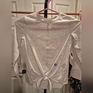 Girls Beige Long Sleeve Cotton Shirt Top Size 6 Small NWT Bow In Front